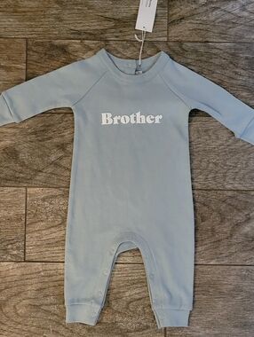 Bob & Blossom BROTHER Slogan All Un One Romper Long Sleeve 100% Cotton Lt Blue